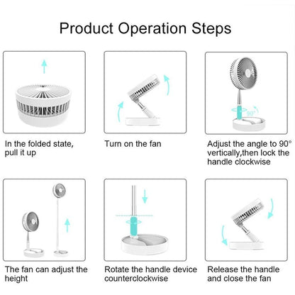 Portable Fan  Rechargeable Mini Folding Telescopic Floor Low Noise Summer Fan Cooling For Household Bedroom Office Deskto