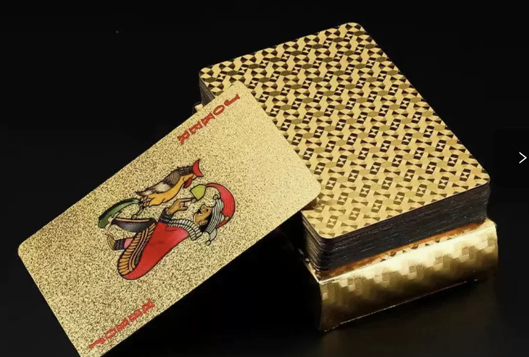55pcs 24K Gold Foil Playing Cards, Waterproof Durable Golden Plastic Pokers for Magic & Leisure Game