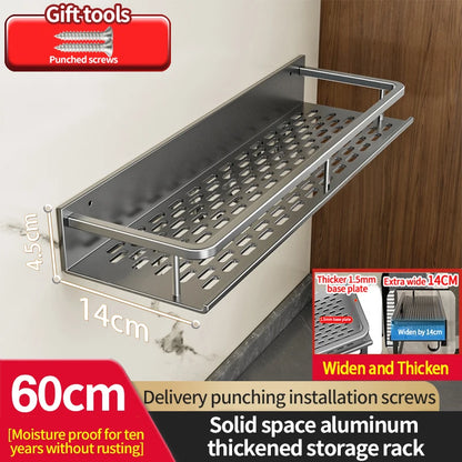 50CM/60CM Aluminum Bathroom Shelf Shelves Shampoo Makeup Storage Holder Kitchen Organizer Wall Mounted Rack Access