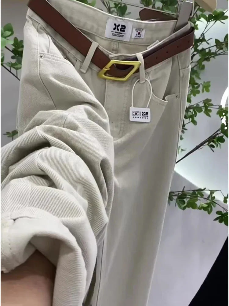 Casual High Waist Women Denim Long Pants Autumn Green Jeans for Women Fashion Loose Wide Leg Pants Female