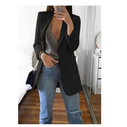 Autumn And Winter Women's Fashion Solid Color Polo Neck Slim Fit Coat Elegant Women's Long Sleeve Pocket Casual Suit Coat S-3XL