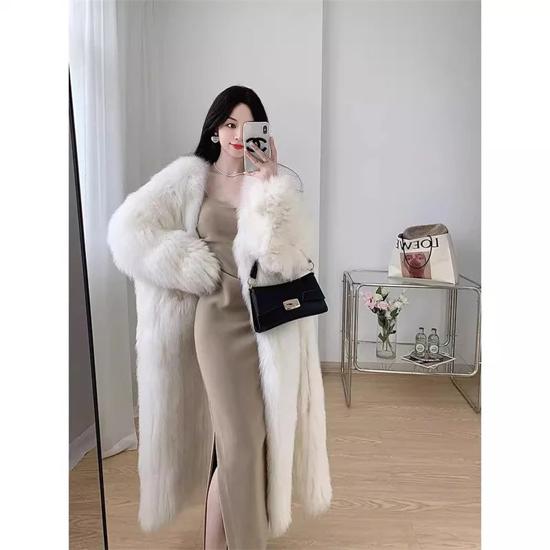 Long fur Coat for Women in Winter 2024 Loose Fitting Imitation Fox fur One-piece fur Coat Thickened Young Style Solid Color Coat