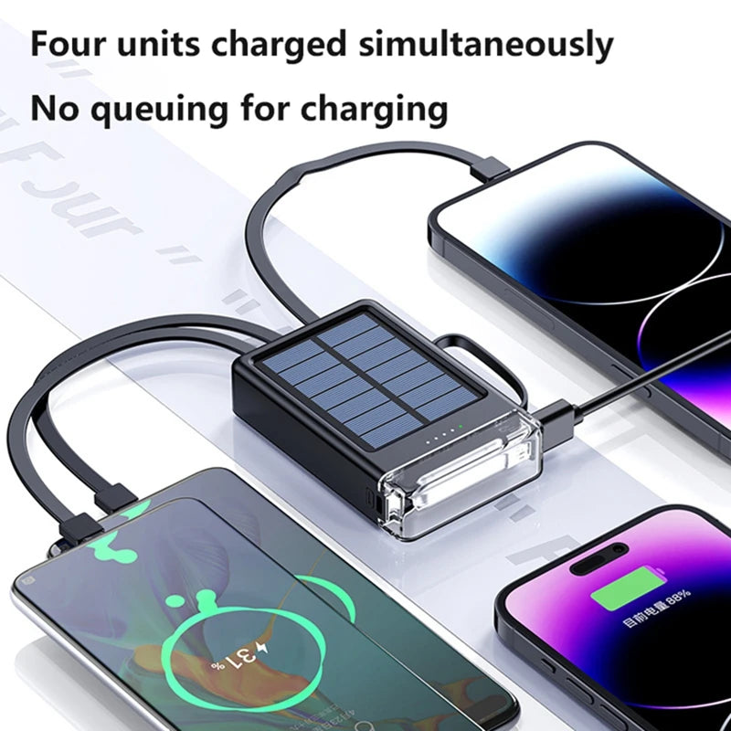 Lenovo 50000mAh Fast Charging solar compact portable LED light mobile power bank built-in cable power bank suitable for iPhone
