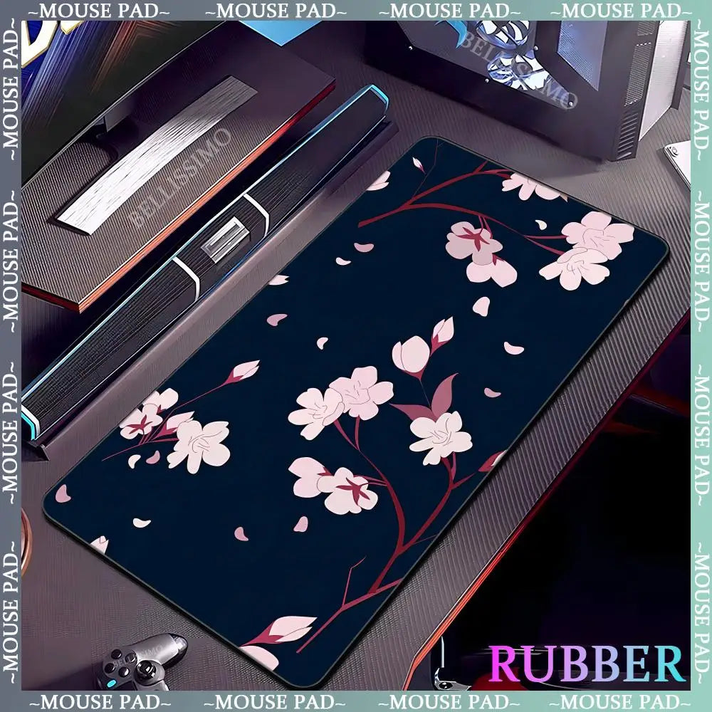 Black rubber mouse pad with white flower computer keyboard mouse pads office computer accessories pad game non-slip desk mat