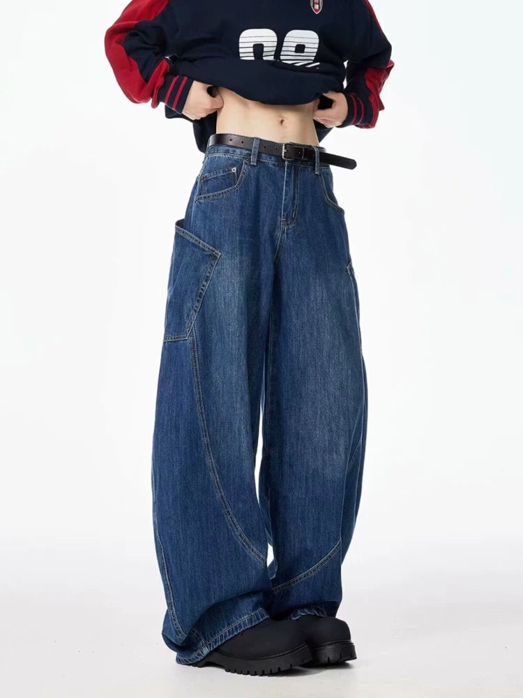HOUZHOU Vintage Y2k Baggy Jeans Women Hip Hop Grunge Blue Denim Trousers Oversized American Retro Street Gothic Pants Aesthetics