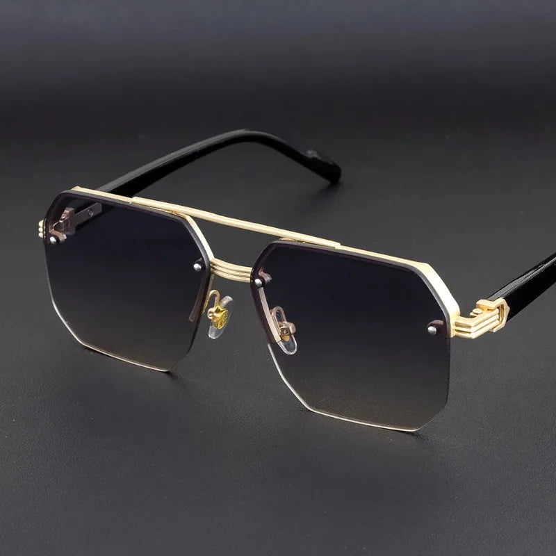 Men's Metal Sunglasses Square Half Frame Rice Nails Casual Trend Glasses Personality Retro Fashion Outdoor Sports Eyeglasses