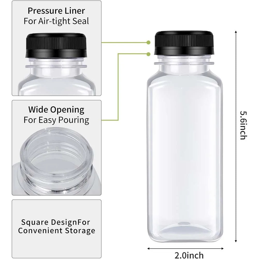 Plastic Bottles with Caps Juice Bottles Clear Reusable Containers Plastic Smoothie Bottles for Juice Milk Homemade Beverages