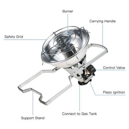 1000W Outdoor Portable Gas Heater with Piezo Ignition Camping Gas Stove Long Life Gas Warmer for Camping And Outdoor Use