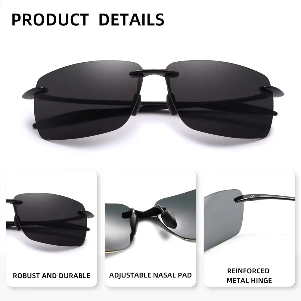Men‘s Classic Rimless Sunglasses Women Male Outdoor Driving Sports Golf Rectangle Ultralight Frame Glasses UV400 Eyewear