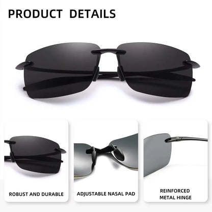 Men‘s Classic Rimless Sunglasses Women Male Outdoor Driving Sports Golf Rectangle Ultralight Frame Glasses UV400 Eyewear