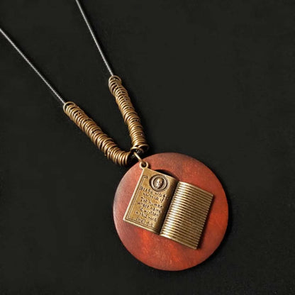 Retro Ethnic Round Wooden Leaf Owl Long Sweater Chain Necklace Women Vintage Clock Pendant Female Jewelry Neck Accessories Gifts