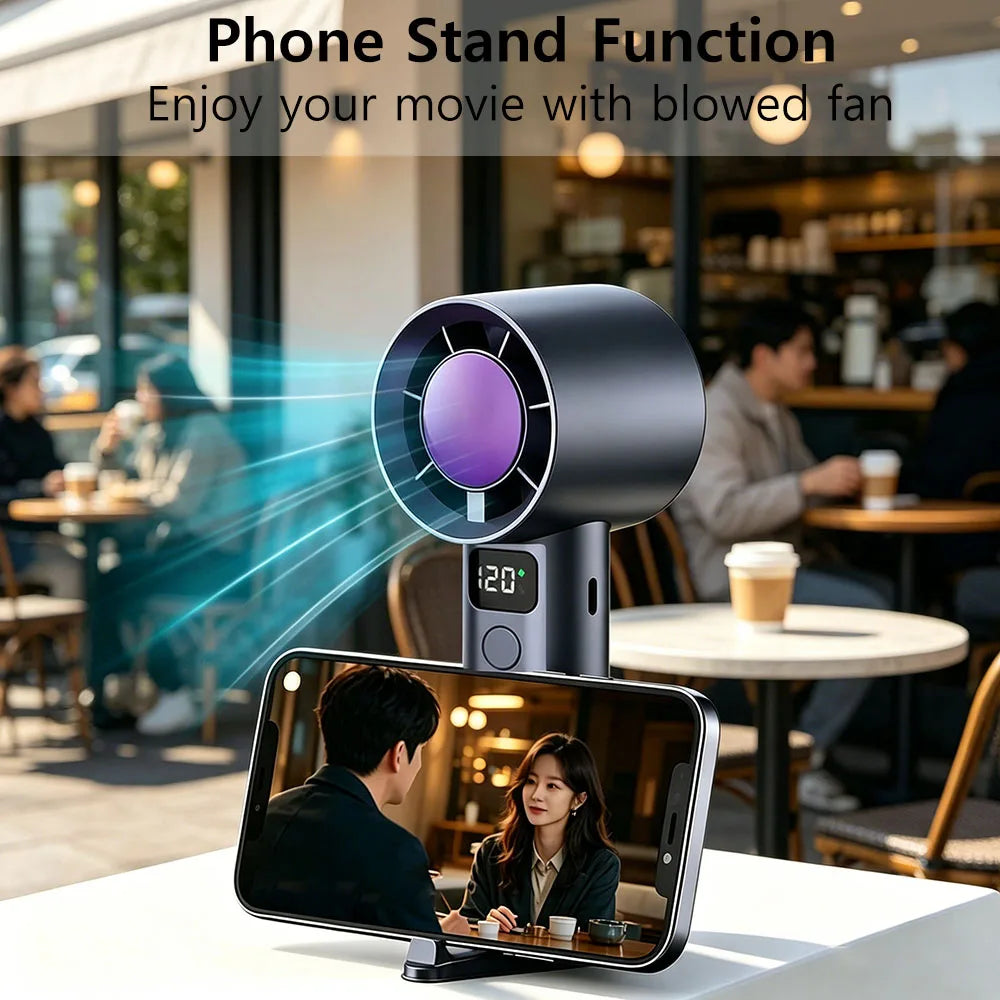 Portable Mini Fan 5 Speed Handheld Fans with Power Display USB Rechargeable Battery Lightweight Personal Cooling Fan with Stand