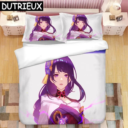 Genshin Impact Raiden Shogun 3D Printed Bedding Set Duvet Covers Pillowcases Comforter Bedding Set Bedclothes Duvet Cover