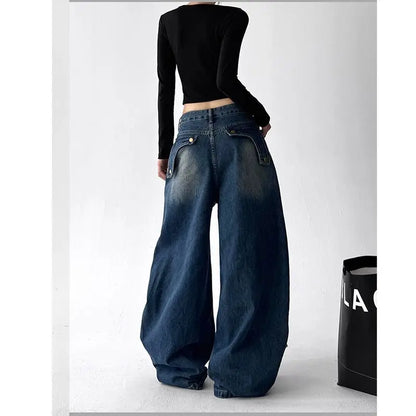 American Washing Embroidery Pattern Printing Machete Jeans Women Y2K New Street Hiphop Handsome Casual Joker Wide-leg Pants