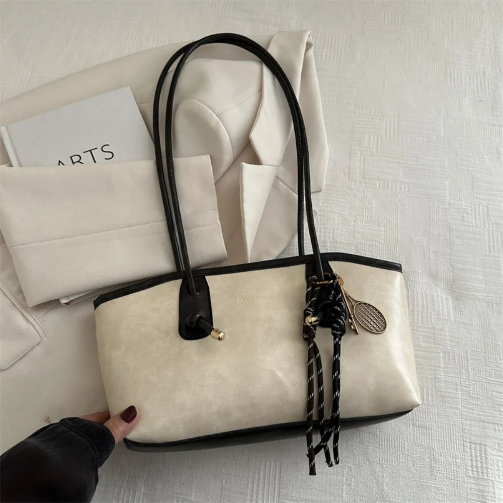 Y2K Fashion New Large Capacity Work Shoulder Bag Solid Color Simple Lady Handbags PU Leather Tote Bag Women Female