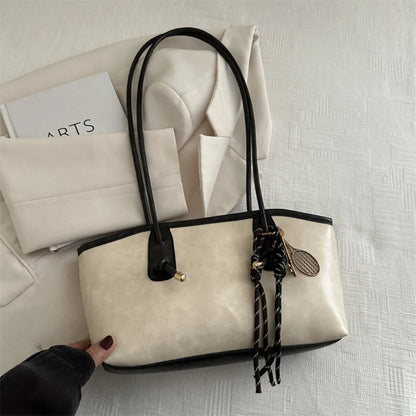 Y2K Fashion New Large Capacity Work Shoulder Bag Solid Color Simple Lady Handbags PU Leather Tote Bag Women Female