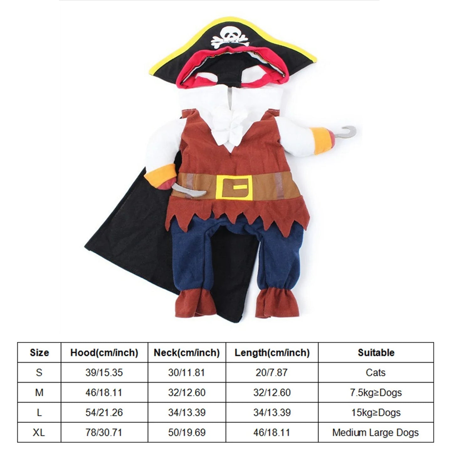 Polyester Cute Durable Pet Halloween Clothes Pirate Funny Costume Dress Up For Cats Dogs
