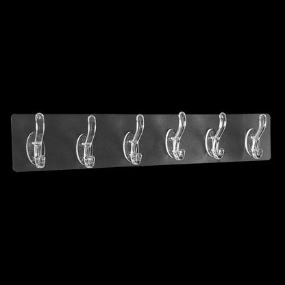 Transparent Plastic Glue Hooks Kitchen Bathroom Six Rows Hooks Nail-free Wall Hook A Row Of Traceless Hooks Wall Hanger Sticke