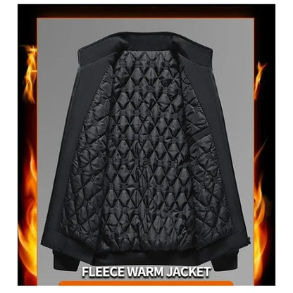 Plus Size Thick Jacket for Men Stand Collar Solid Winter Zipper Jacket Men Waterproof Warm Business Casual Male Coat Fleecelined