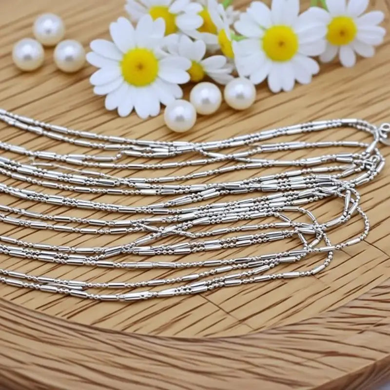 5PCS 16-30 Inches 925 Sterling Silver 1.5MM Bamboo Chain Necklaces for Women Men Wholesale Lobster Clasp Chains Jewelry Gifts