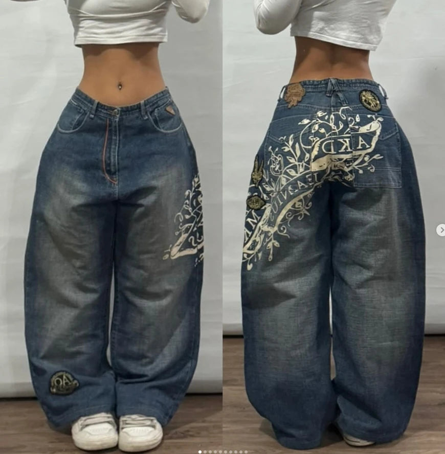 Y2K New Washed American Retro High Street Wide Leg Jeans Female Harajuku Style Street Style Loose Straight Pants Street Clothing