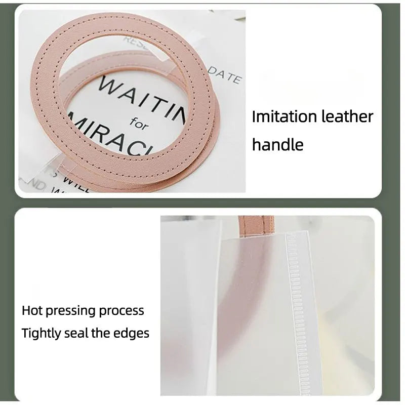 5/10PC Frosted Plastic Round Tote Bag Semi Transparent Gift Bag Gift Packaging and Storage Bag for Weddings Holidays and Parties