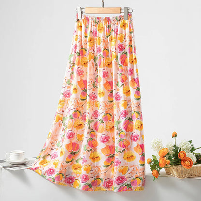 New 2024 Elegant Women Tulle Skirt Korean Fashion Boho Floral A Line Ladies Pleated Skirt Summer Chic High Waist Party Vestidos