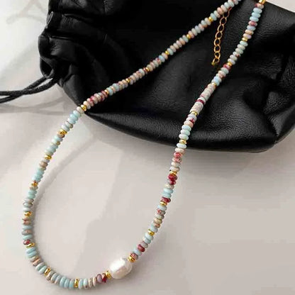Light Luxury Color Beaded Splicing Necklaces High-end Freshwater Pearl Clavicle Necklace Stacked Design Jewelry Women Wholesale