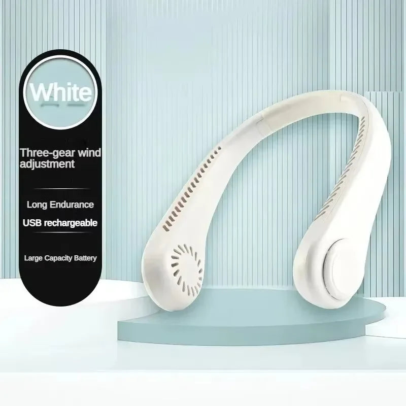 Hands Free Neck Fan Portable USB Rechargeable Bladeless Cooling Fan Quiet Wearable Fan for Summer Travel 3 Speed Mini Long endur