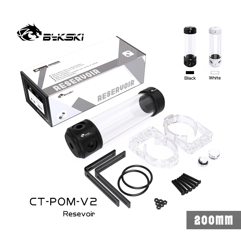 Bykski CT-POM-V2 Acrylic Cylinder Reservoir for PC Cooling Water Tank Black/White 150/200/260MM Computer Components POM