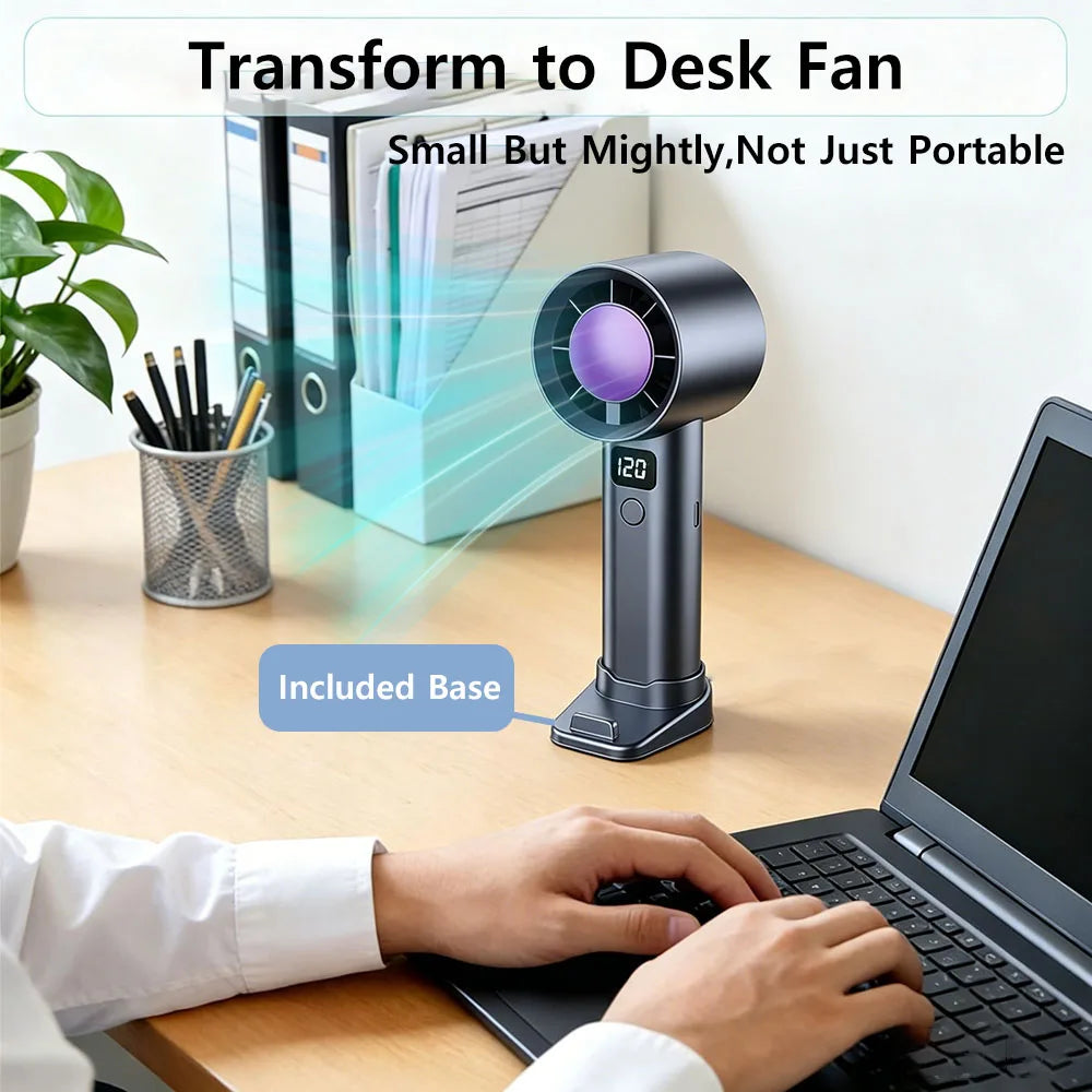 Portable Mini Fan 5 Speed Handheld Fans with Power Display USB Rechargeable Battery Lightweight Personal Cooling Fan with Stand