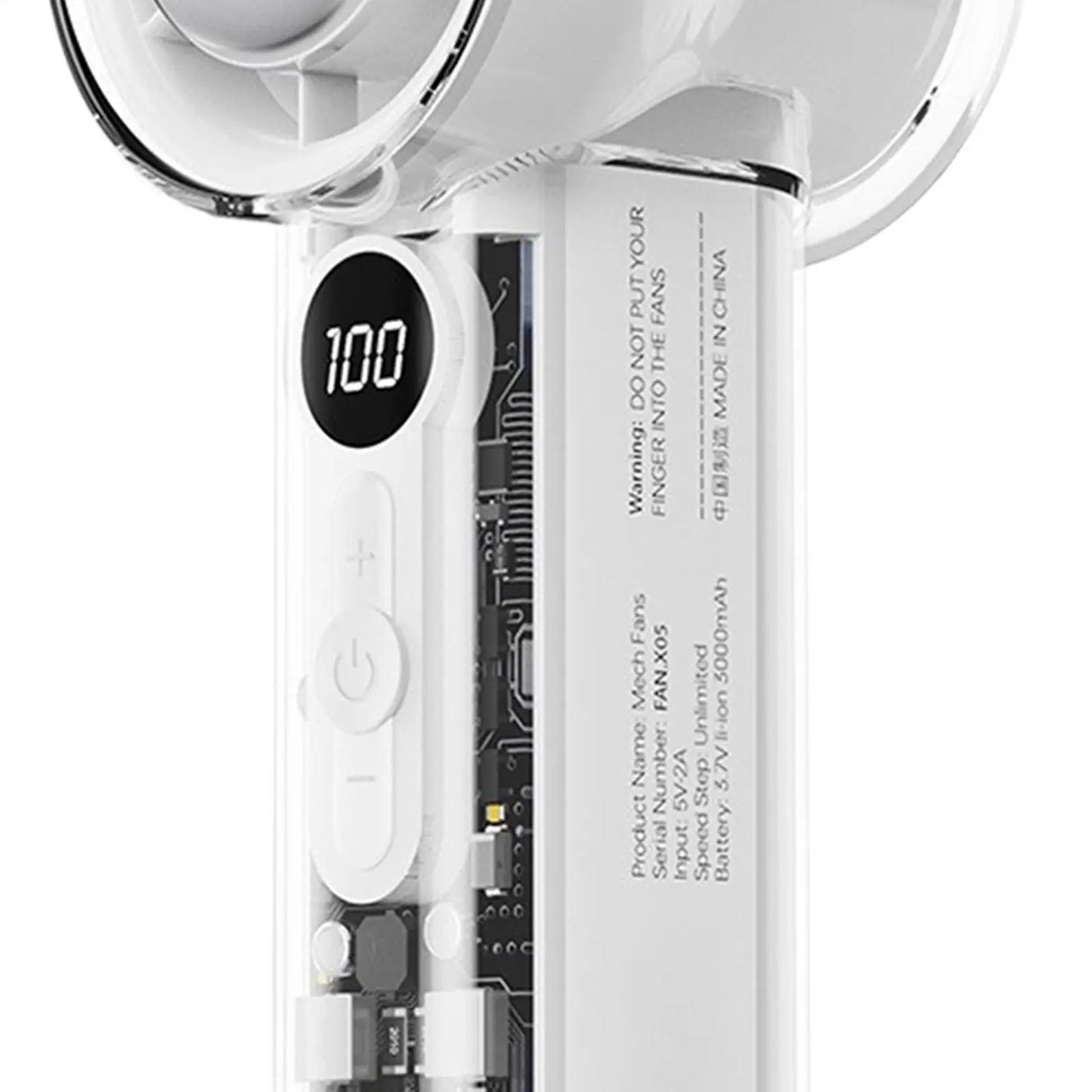 Portable Handheld Fan Transparent 100 Speeds USB Rechargeable 3000mAh Mini Portable Personal Fan for Home Office Travel Picnic