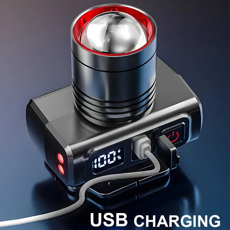 LED Rechargeable Headlights, Adjustable Zoom, Waterproof Headlights, Front Headlights, Ultra Bright Headlights for Camping