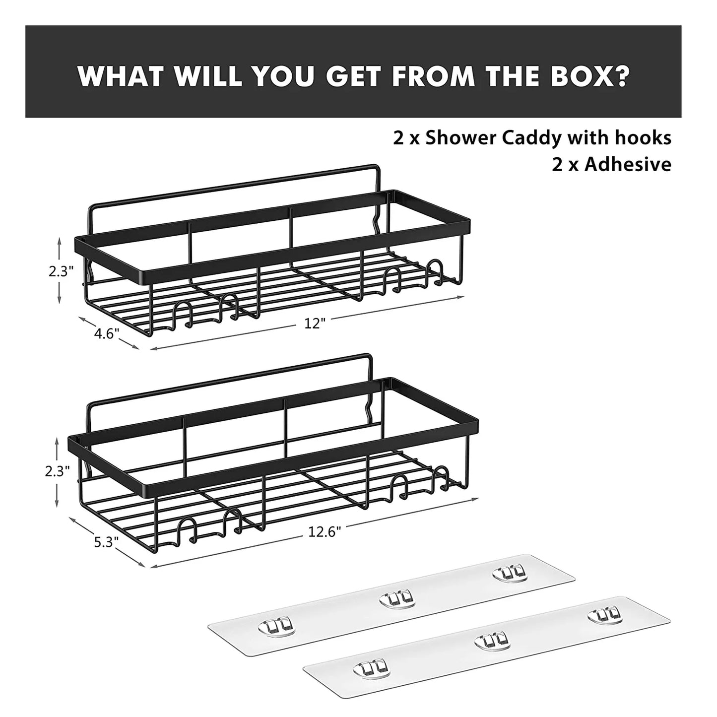 Emption!Shower Caddy Shelf Organizer Rack(2Pack), Bathroom Accessories Basket Shelves With Hooks, Wall Mount Shower Storage