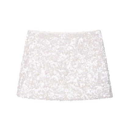 KONDALA 2025 Spring Summer Sexy Butter Yellow Women Skirts Fashion Streetwear Beading Solid Straight Chic Ladies Mini Skirts