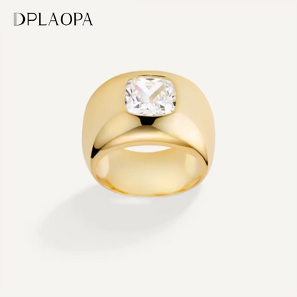 DPLAOPA 925 Sterling Silver Gold Thick Band Big CZ Zircon Size Ring Women Luxury Fine Jewelry 2023 Fine Jewelry Crystal