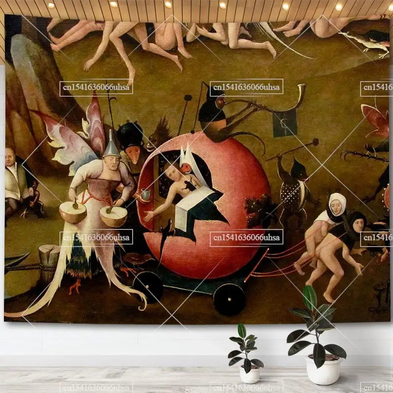 Hieronymus Bosch Garden Of Earthly Delights Tapestry Wall Art Decor Paintings Retro Tapestries Aesthetic Room Decoration Posters