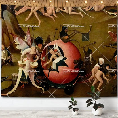 Hieronymus Bosch Garden Of Earthly Delights Tapestry Wall Art Decor Paintings Retro Tapestries Aesthetic Room Decoration Posters