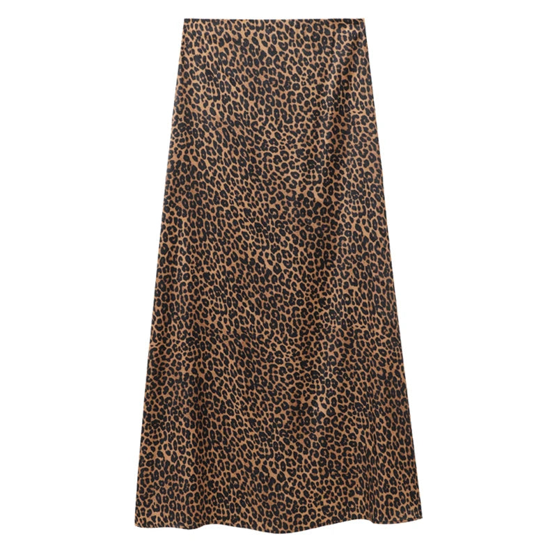 HXAO Women's Skirts Vintage Animal Print Skirt Woman Autumn High Waist Long Skirts For Women Retro Elegant Female Leopard Skirt