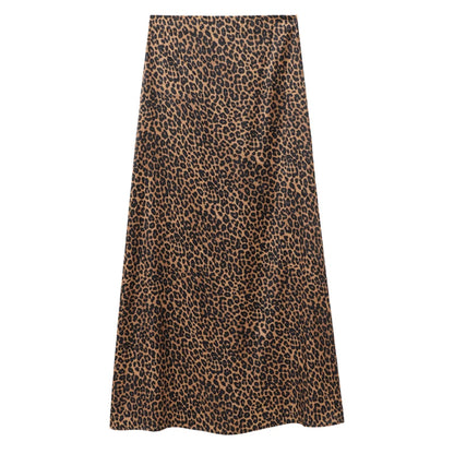 HXAO Women's Skirts Vintage Animal Print Skirt Woman Autumn High Waist Long Skirts For Women Retro Elegant Female Leopard Skirt