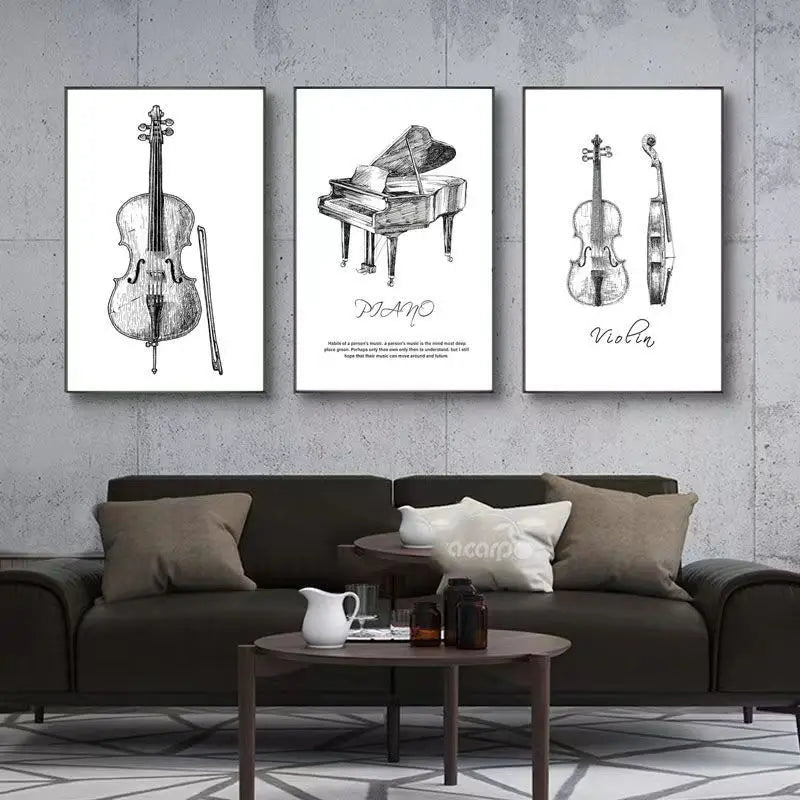 Canvas Painting Modern Minimalist Piano Violin Drum Kit Musical Instrument Print Wall For Piano Room Home Decor Wall Decor