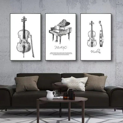 Canvas Painting Modern Minimalist Piano Violin Drum Kit Musical Instrument Print Wall For Piano Room Home Decor Wall Decor