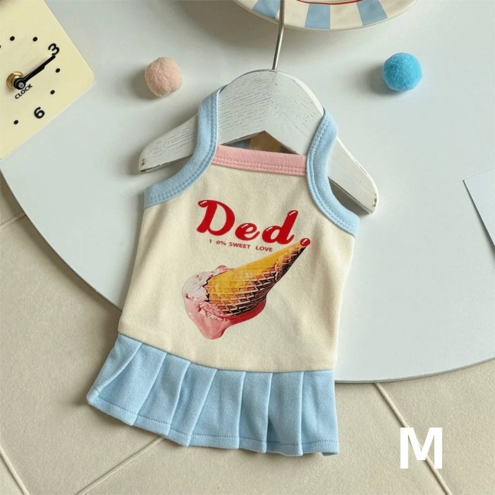 Cartoon Print Pet Ice Cream Camisole Vest Thin Breathable Comfortable Clothing Small Dog Dress Pet Tank Top Puppy Teddy