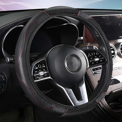 Car Steering Wheel Cover Breathable Anti Slip PU Leather Steering Covers Suitable 37-38.5cm Auto Decoration Carbon Fiber