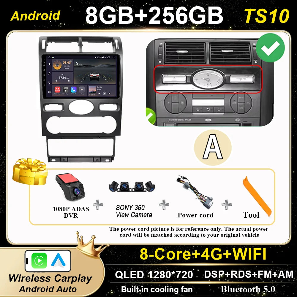 Android 16 GPS Navigation  For Ford Mondeo 2004 -2007 Auto Multimidia Video Player Carplay Head Unit Radio Stereo Car Dvd WIFI