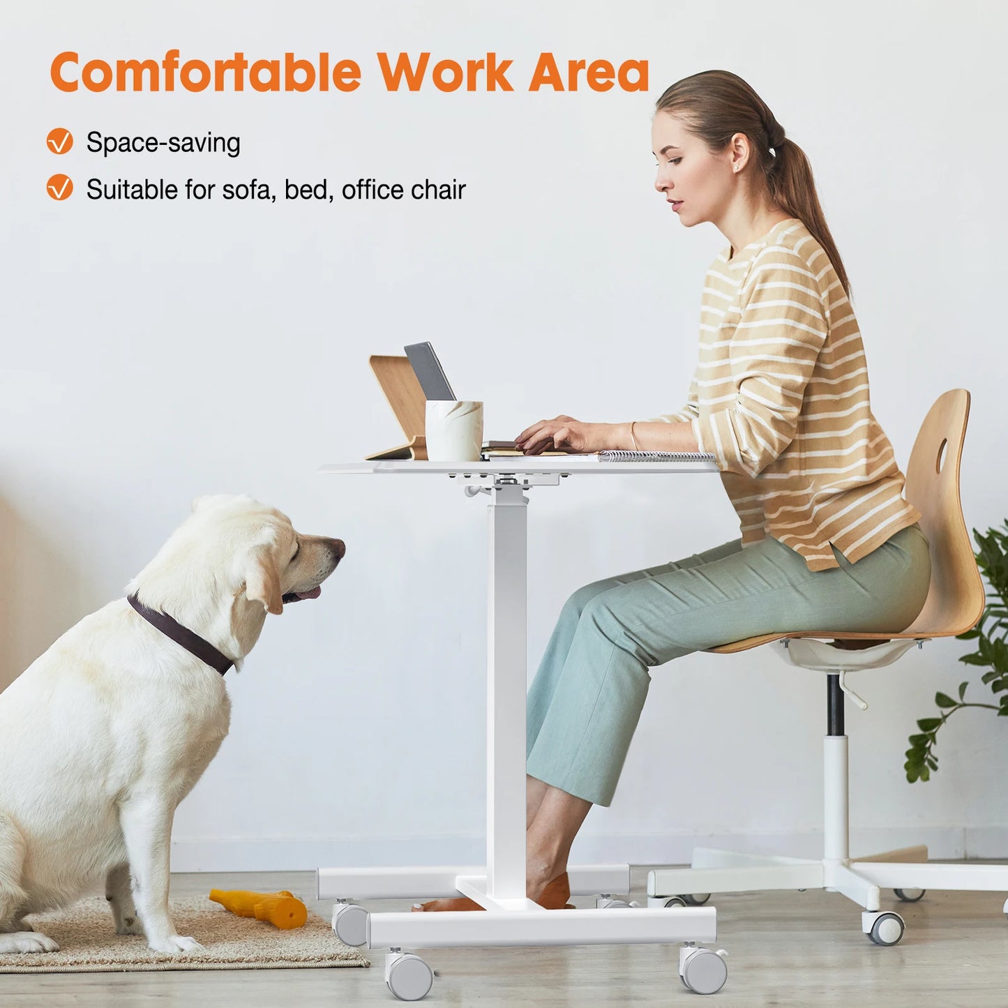 JHK Portable Computer Desk Laptop Height Adjustable Table Mobile Sitting Workstation Lockable Wheels Suitable For Work Learning