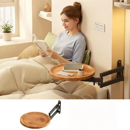 Folding Wall Table For Bed Retractable Wall-Mounted Desk Small Round Desk Wall Mounted tray Rotatable Bedside Storage Holder