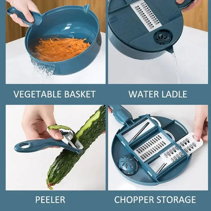 9 in 1 Multi-functional Vegetable Chopper Carrots Potatoes Manually Cut Shred Slicer Radish Grater with Container Kitchen Tools