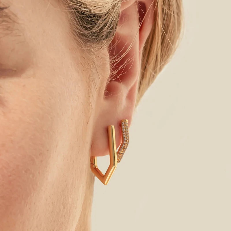TIANDE Gold Color Classic Punk Hoop Earrings for Women Zircon Smooth Piercing Huggies Earrings 2024 Fashion Jewelry