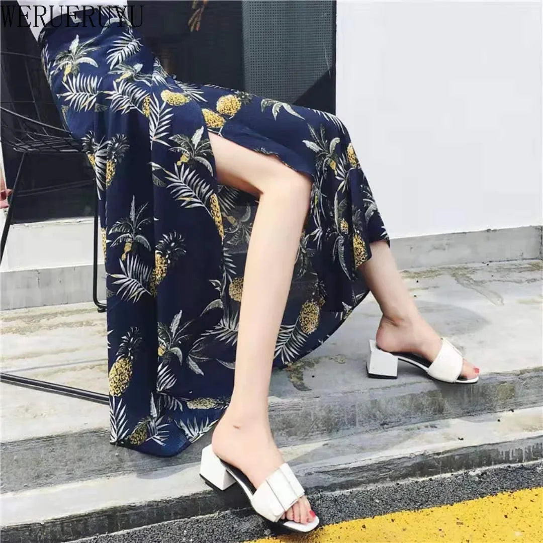 WERUERUYU Wrap Skirts Women Casual Chiffon Tie-Waist Ruffle Wide Leg Loose